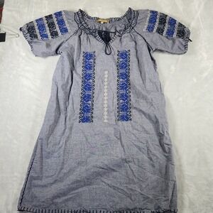 Rose and Rose Chambray Blue Tunic Dress S Embroidered‎ Boho Peasant Cotton